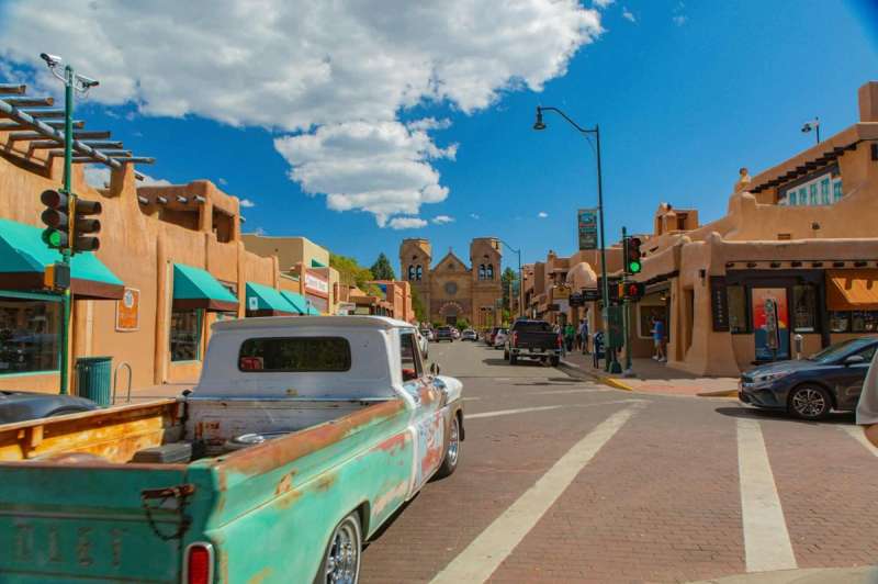The main street of a cute town in New Mexico