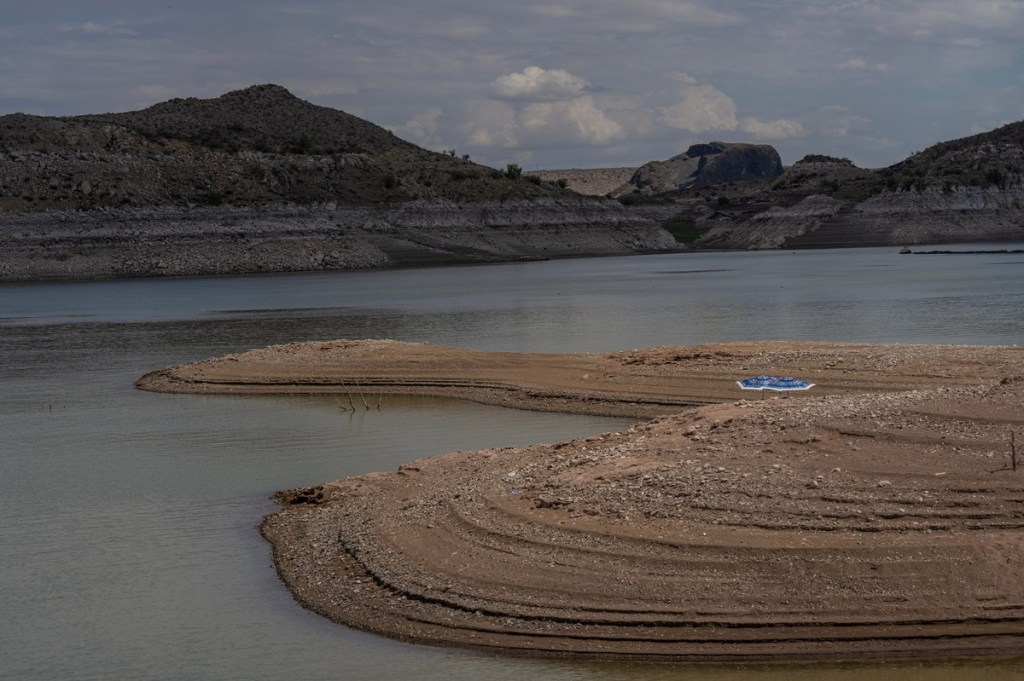 A playa at Elephant Butte Reservoir near Elephant Butte, N.M., shows the exposed lakebed on July 13, 2026.
