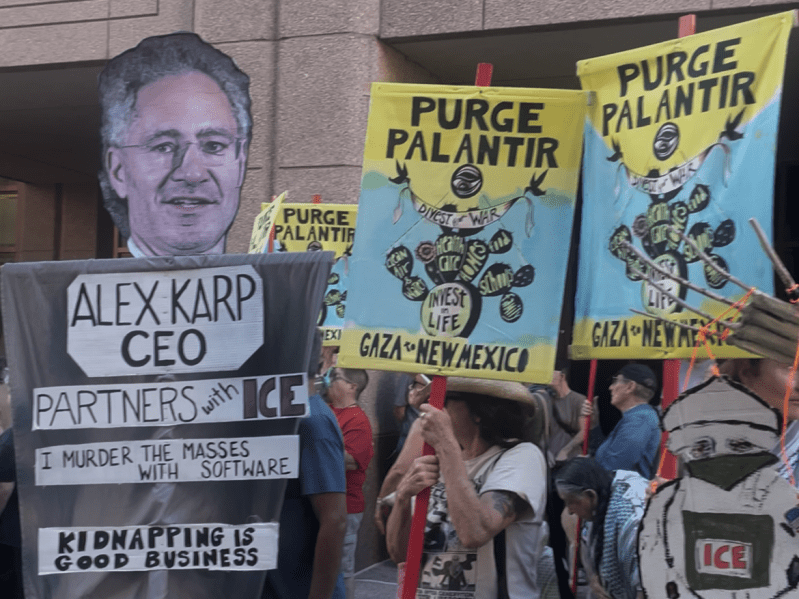On Sept. 10, community members gathered in downtown Albuquerque as part of the national "Purge Palantir" campaign. (Photo credit: Ben Montoya)